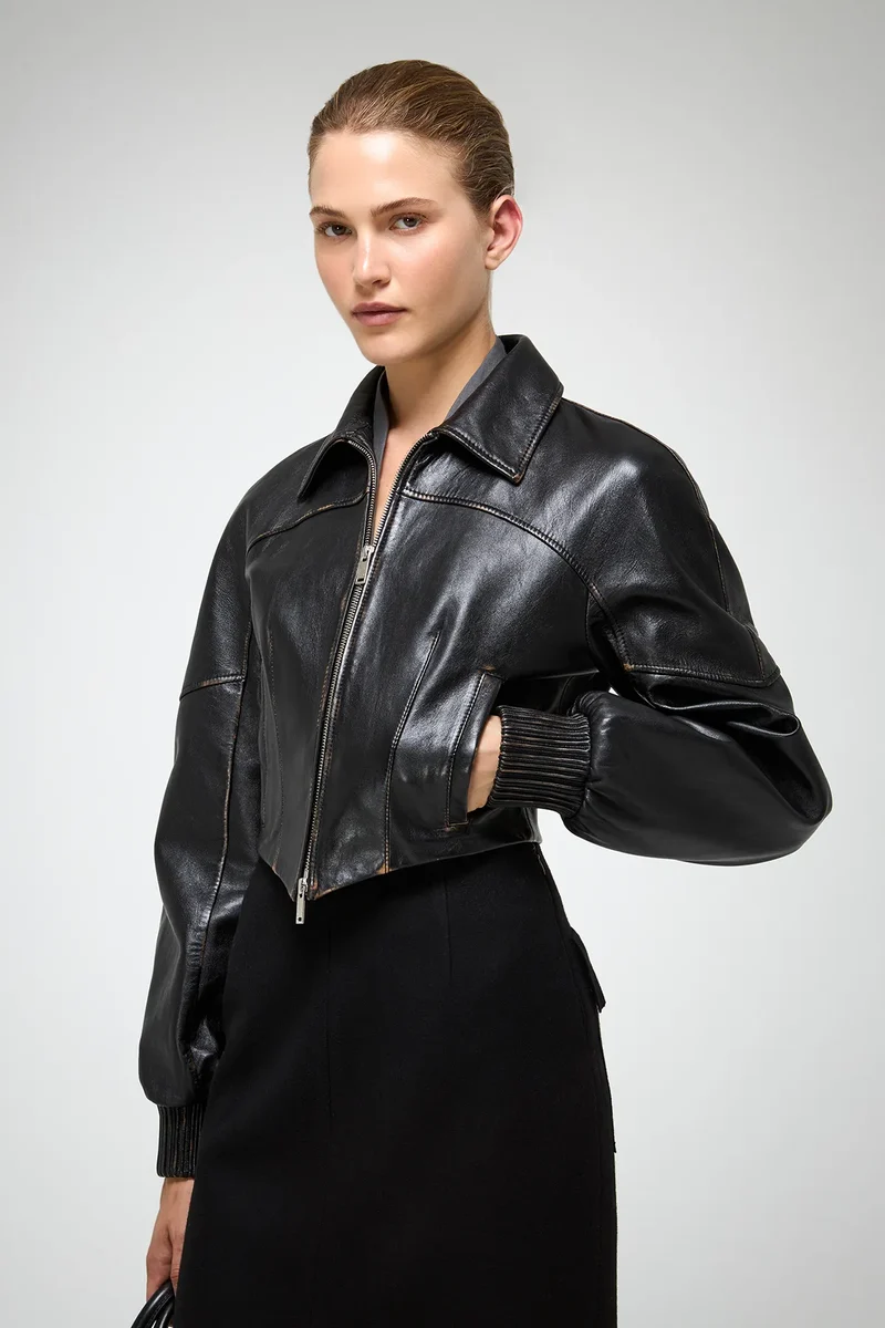 Abigail – Dunkelbraun Lederjacke