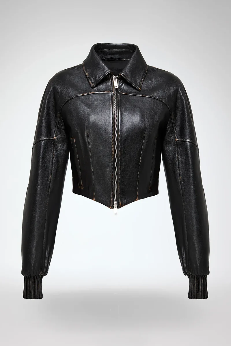 Abigail – Dunkelbraun Lederjacke