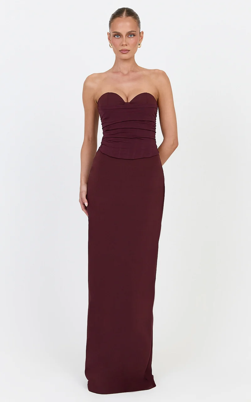 Helda Top - Strapless Corset Lace Up Back Top in Plum