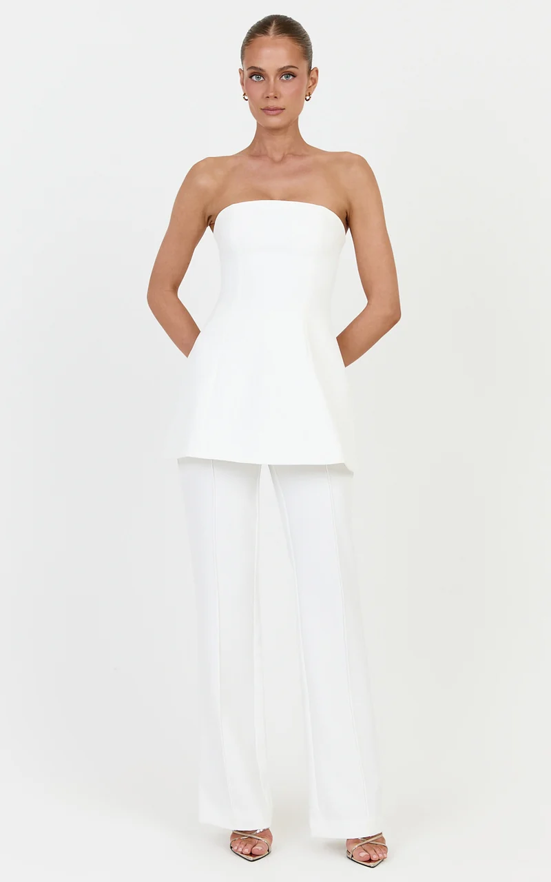 Daisy Top - Strapless Long Line Shirred Back Top in Off White