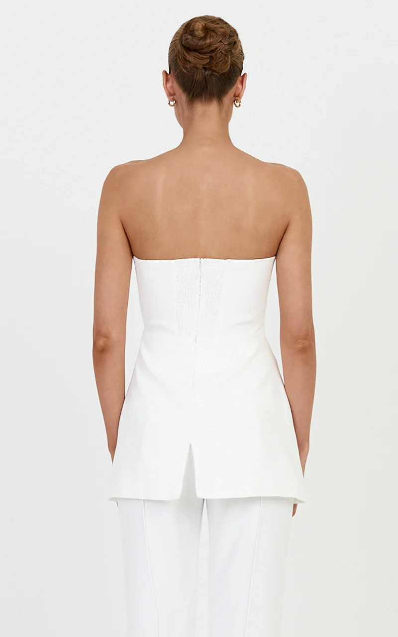 Daisy Top - Strapless Long Line Shirred Back Top in Off White