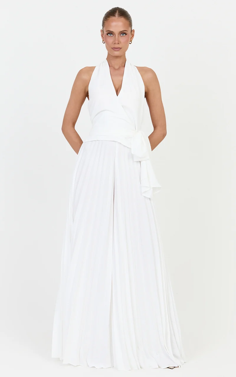 Valentina Top - Halter Neck Front Wrap Sash Detail Top in Off White