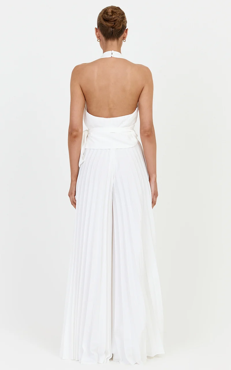 Valentina Top - Halter Neck Front Wrap Sash Detail Top in Off White