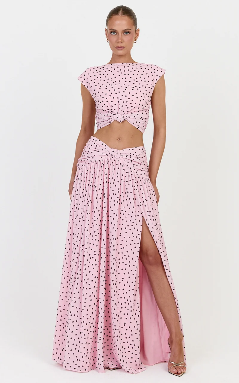 Livia Top - Knot Detail Polka Dot Print Top in Blush Scattered Polka Dot Print