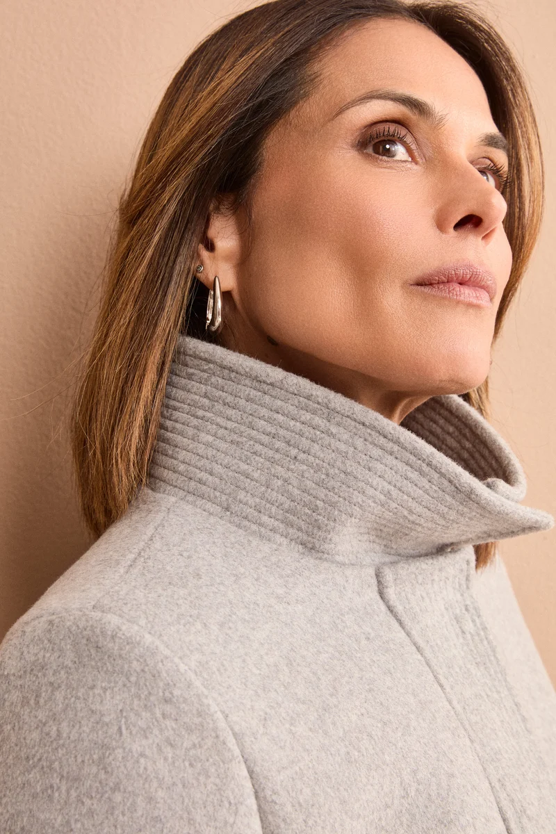 Cappotto Midi in Misto Lana con Collo Alto - GRIGIO