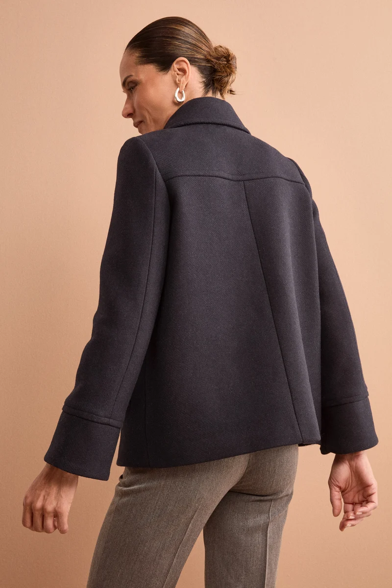 Cappotto Corto con Collo a Camicia in Misto Lana - BLU