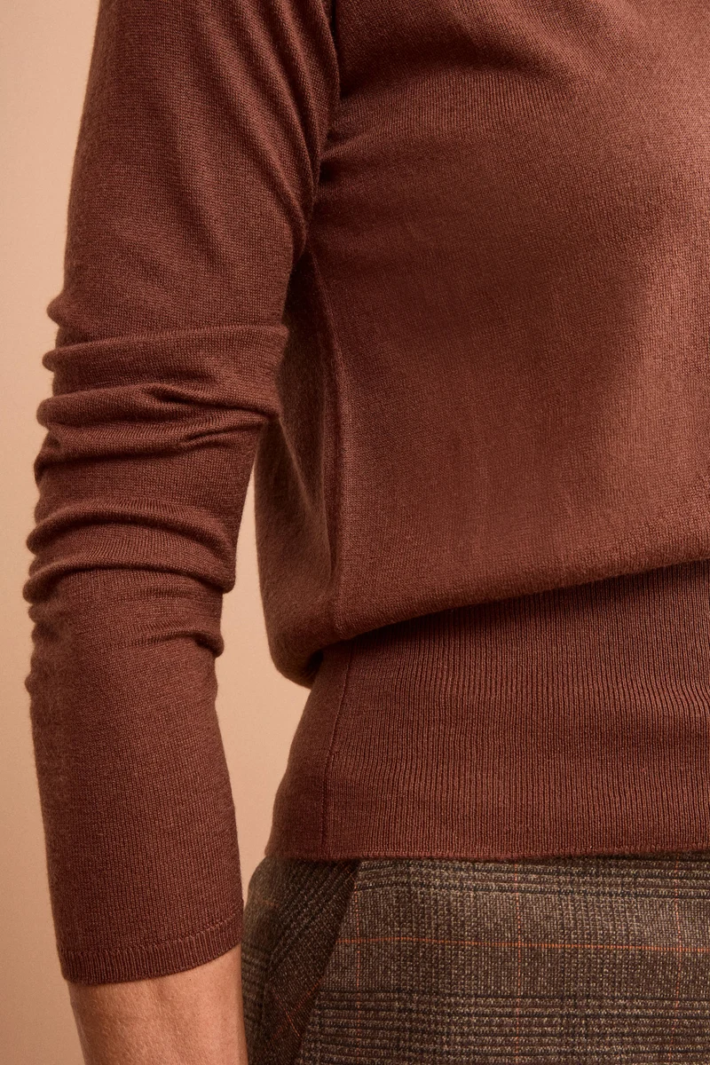 Polo Boxy Manica Lunga in Seta e Cashmere - MARRONE