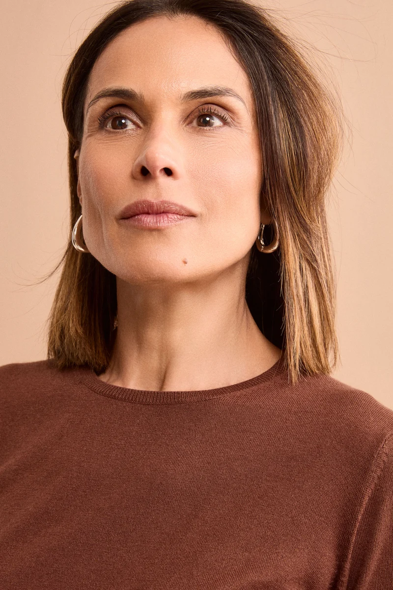 Maglia Girocollo in Seta e Cashmere - MARRONE