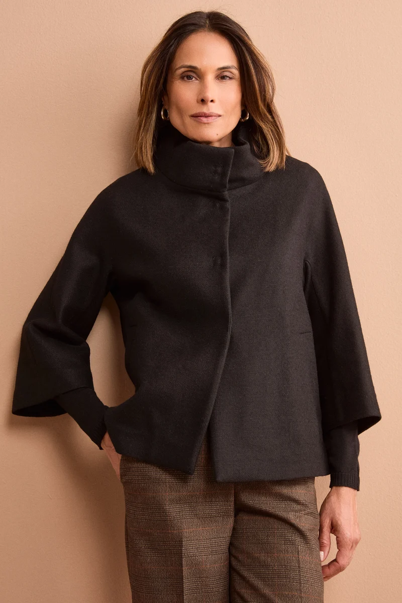 Cappotto Corto Sfoderato in Puro Cashmere - NERO