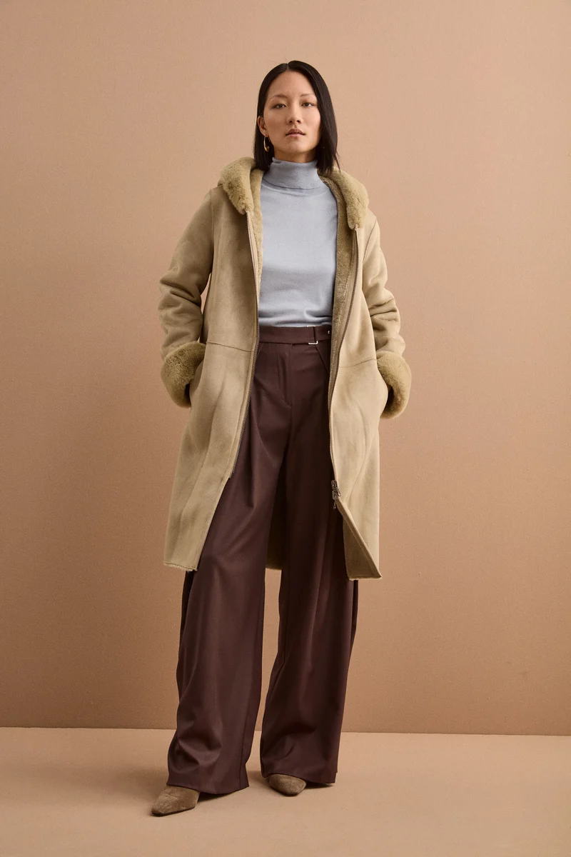 Cappotto Eco-Montone Reversibile con Cappuccio - VERDINO