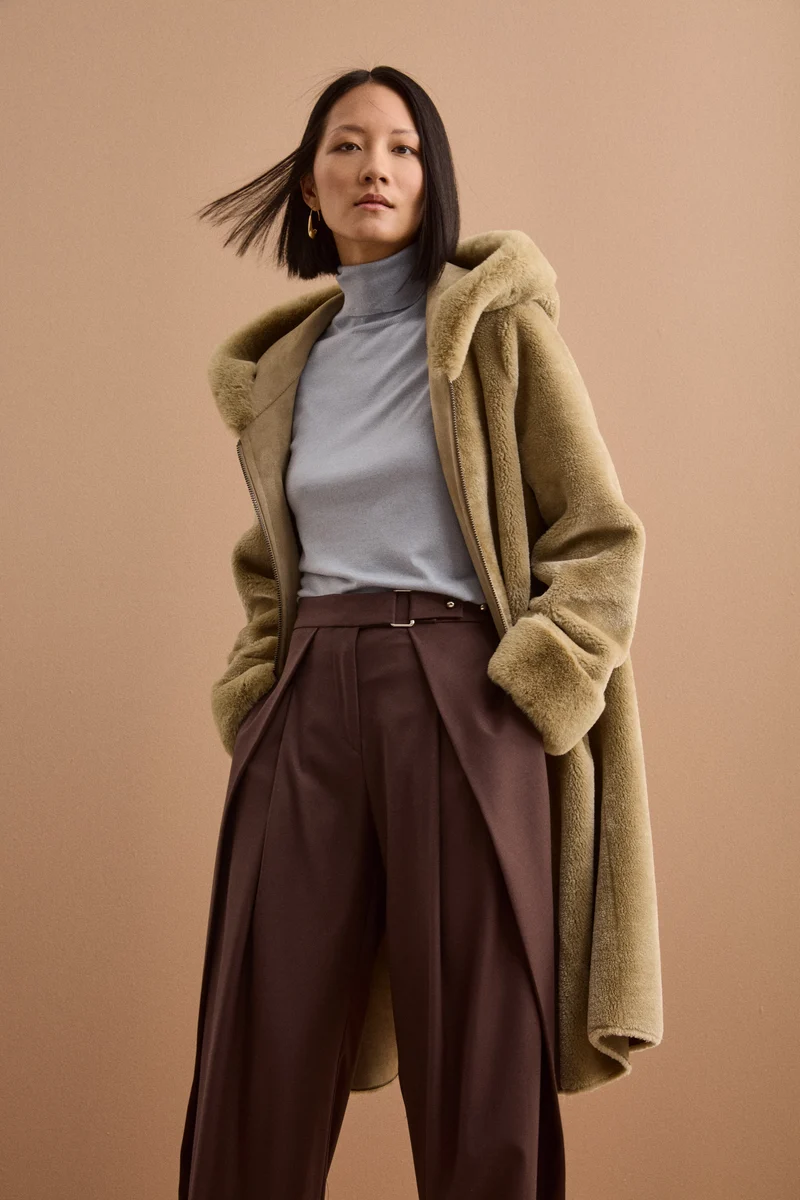 Cappotto Eco-Montone Reversibile con Cappuccio - VERDINO