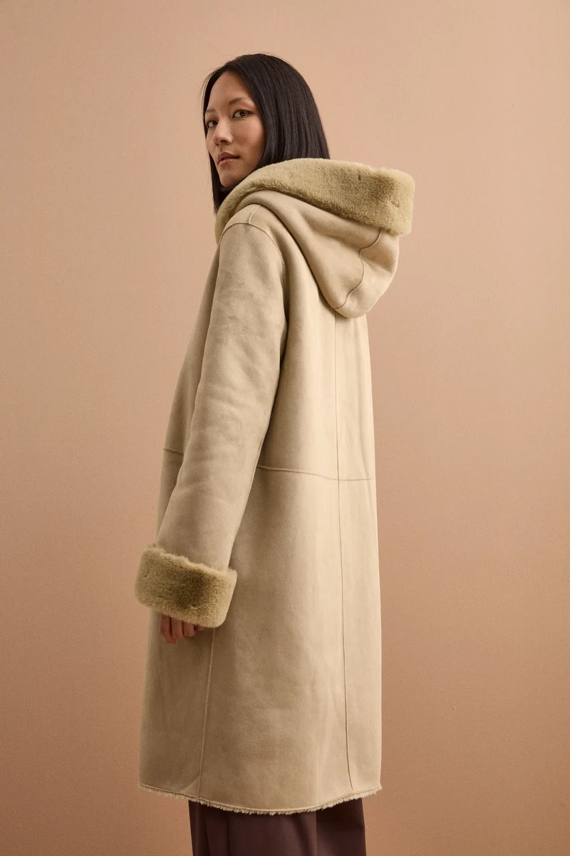 Cappotto Eco-Montone Reversibile con Cappuccio - VERDINO