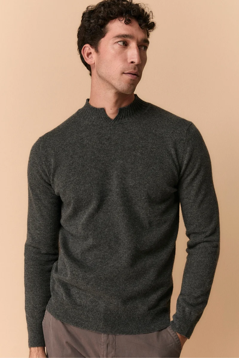 Lupetto con Spacco in Lana e Cashmere - ANTRACITE