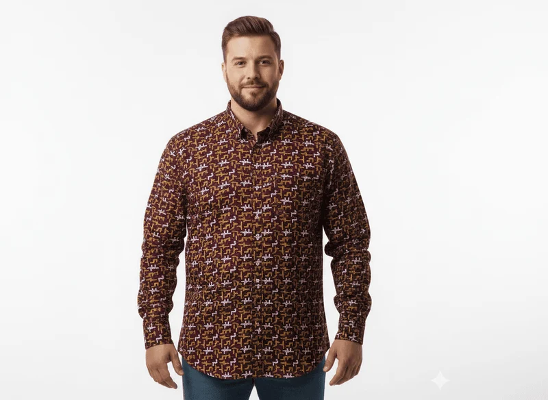 Kamro Hemd Herren Übergröße 4XL-10XL Rot-Gelb, langarm bedruckt