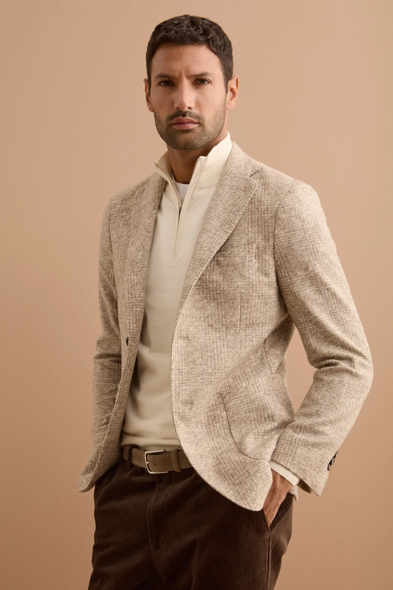 Giacca Check Monopetto in Misto Lana - BEIGE QUADRI