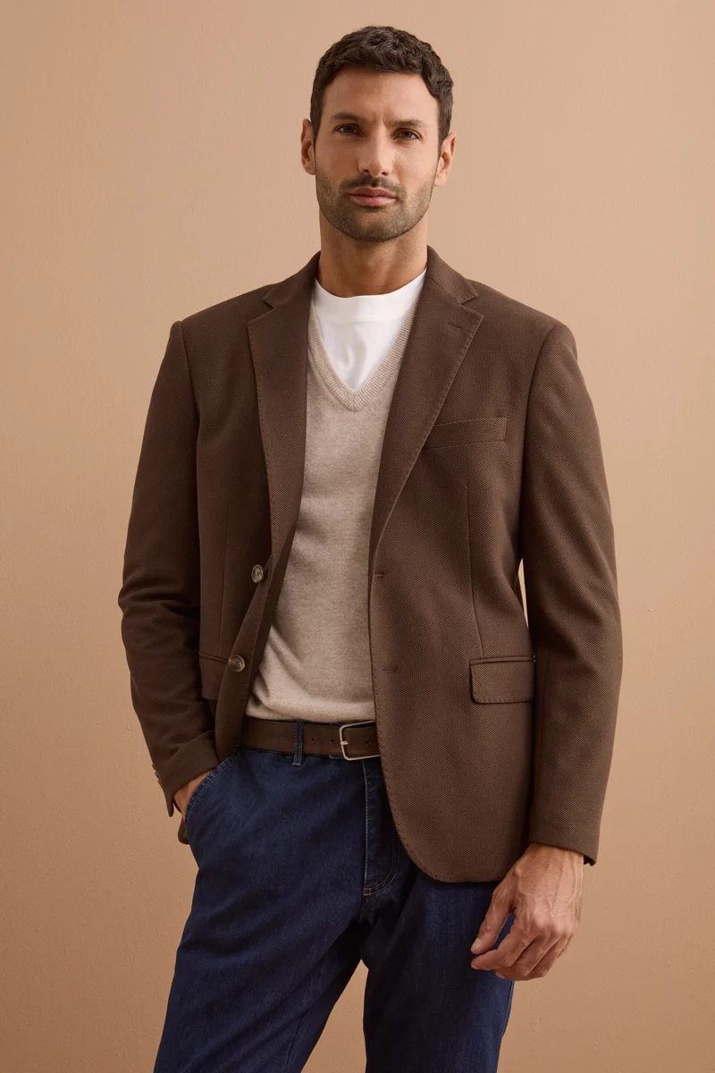 Giacca Semifoderata Comfort Fit Monopetto - MARRONE