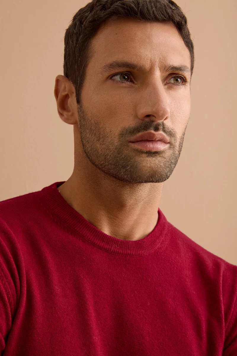 Maglia Girocollo in Pura Lana Merino - ROSSO