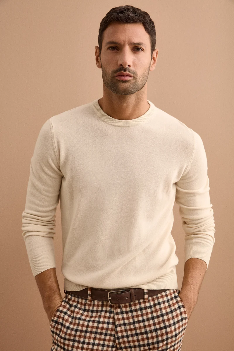 Maglia Girocollo in Pura Lana Merino - NATURALE