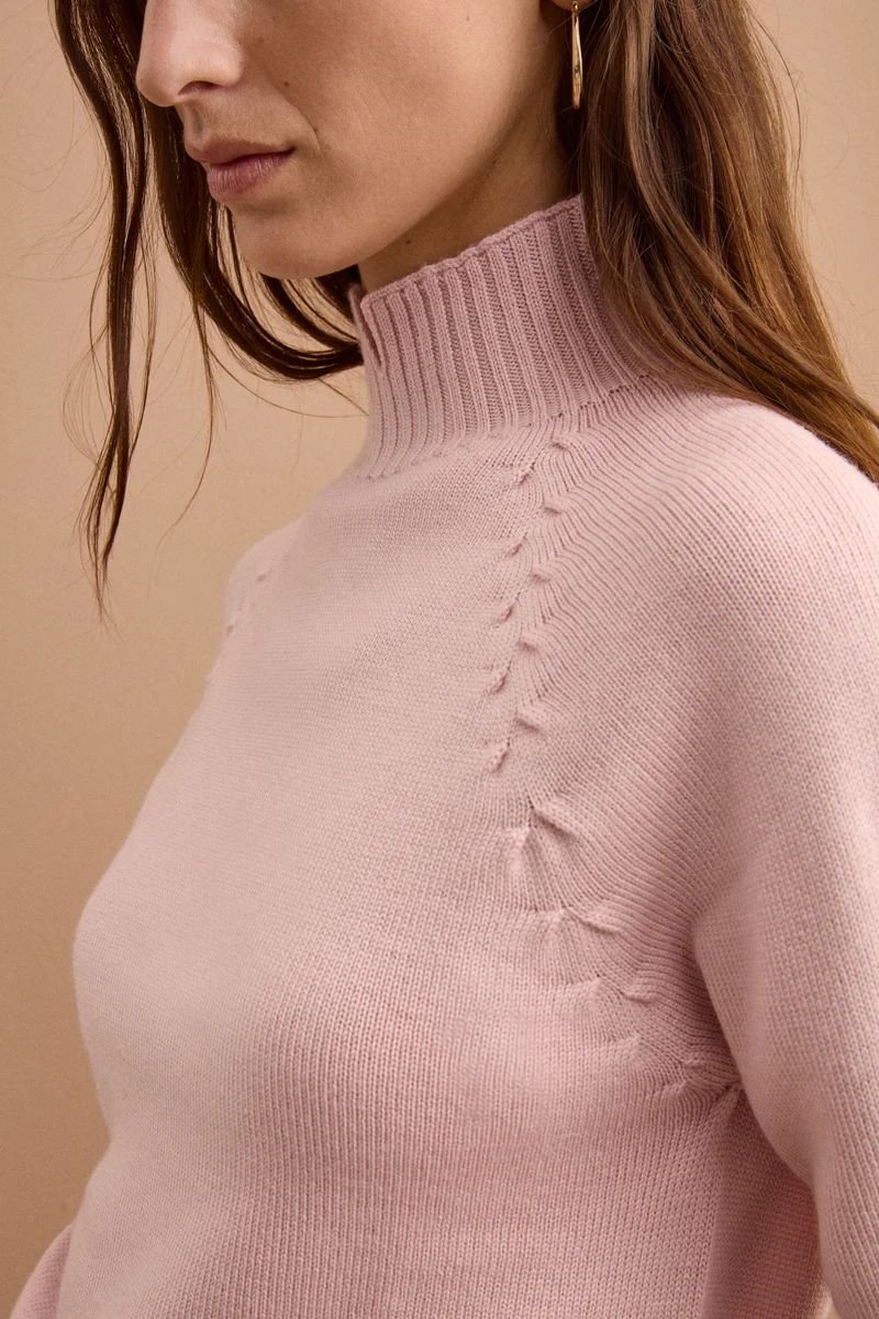 Lupetto Raglan in Lana Merino con Spacchetto - ROSA