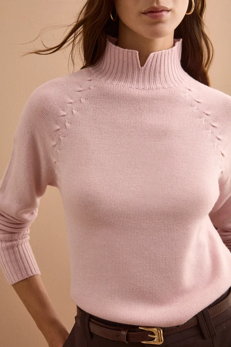 Lupetto Raglan in Lana Merino con Spacchetto - ROSA