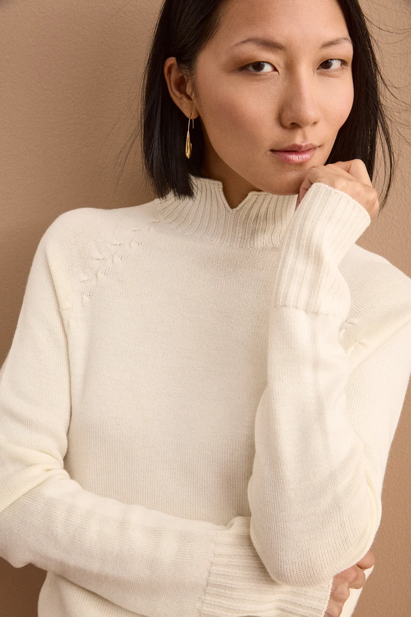 Lupetto Raglan in Lana Merino con Spacchetto - ECRU