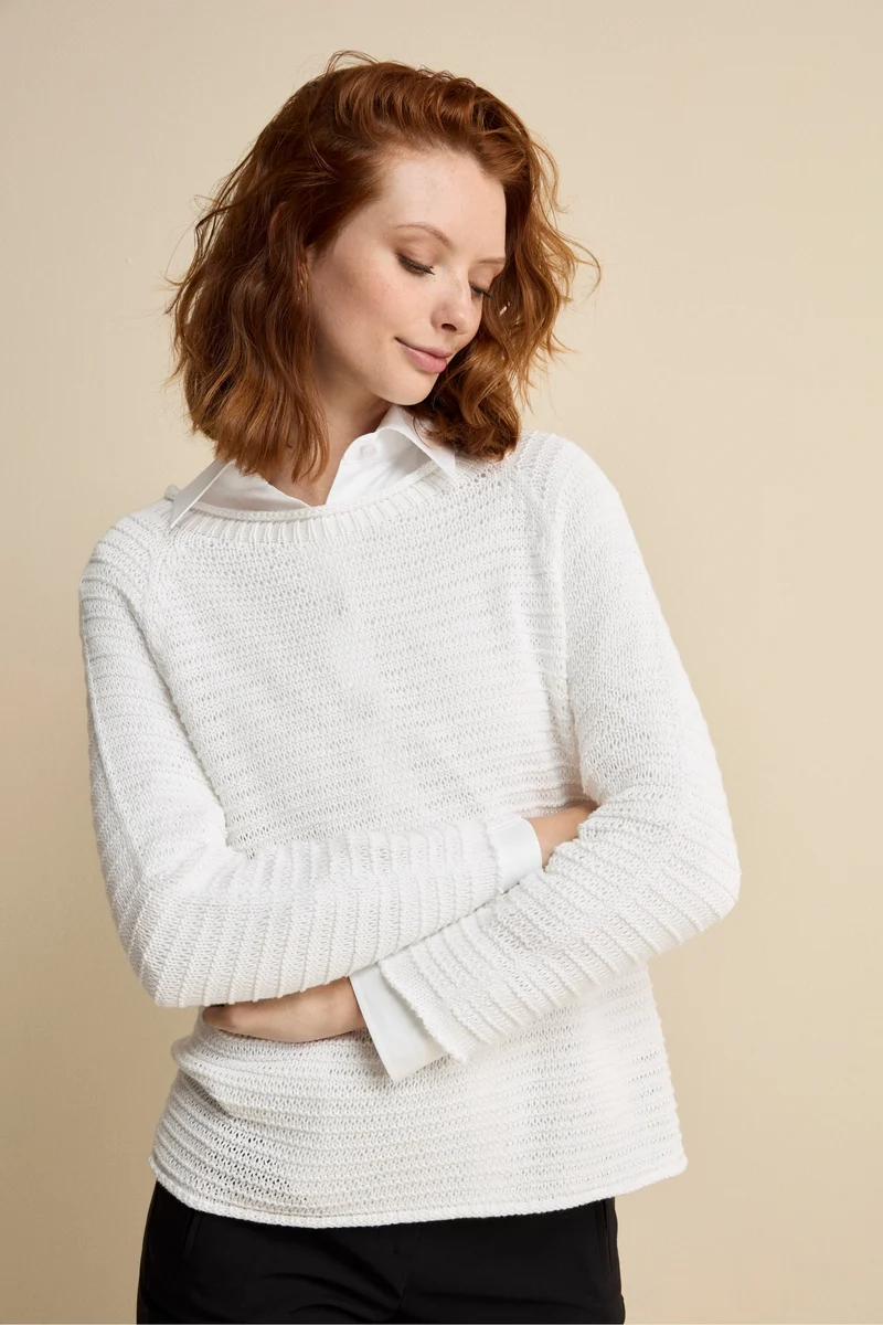 Girocollo Raglan Traforato in Cotone - BIANCO