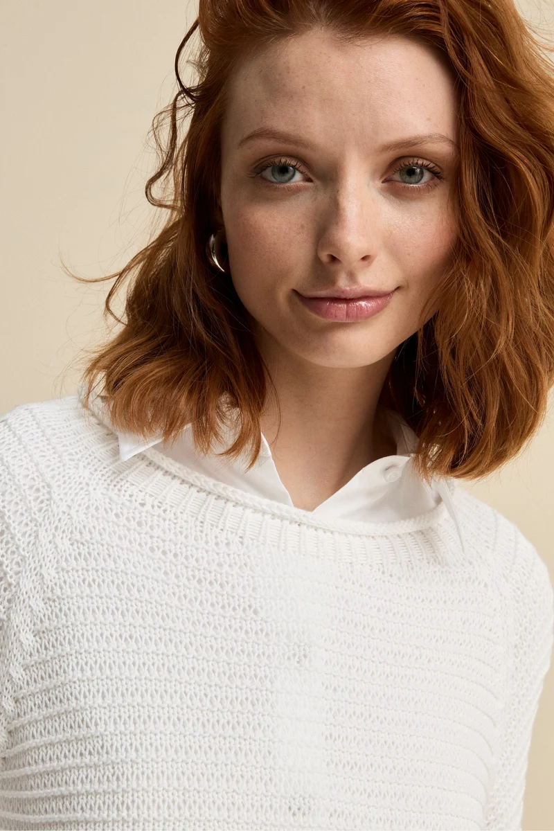 Girocollo Raglan Traforato in Cotone - BIANCO