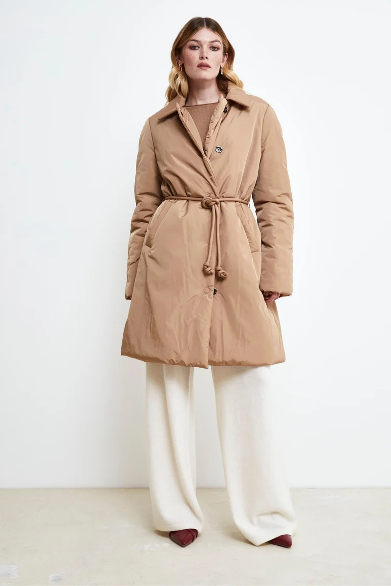 Piumino Midi con Cintura - BEIGE