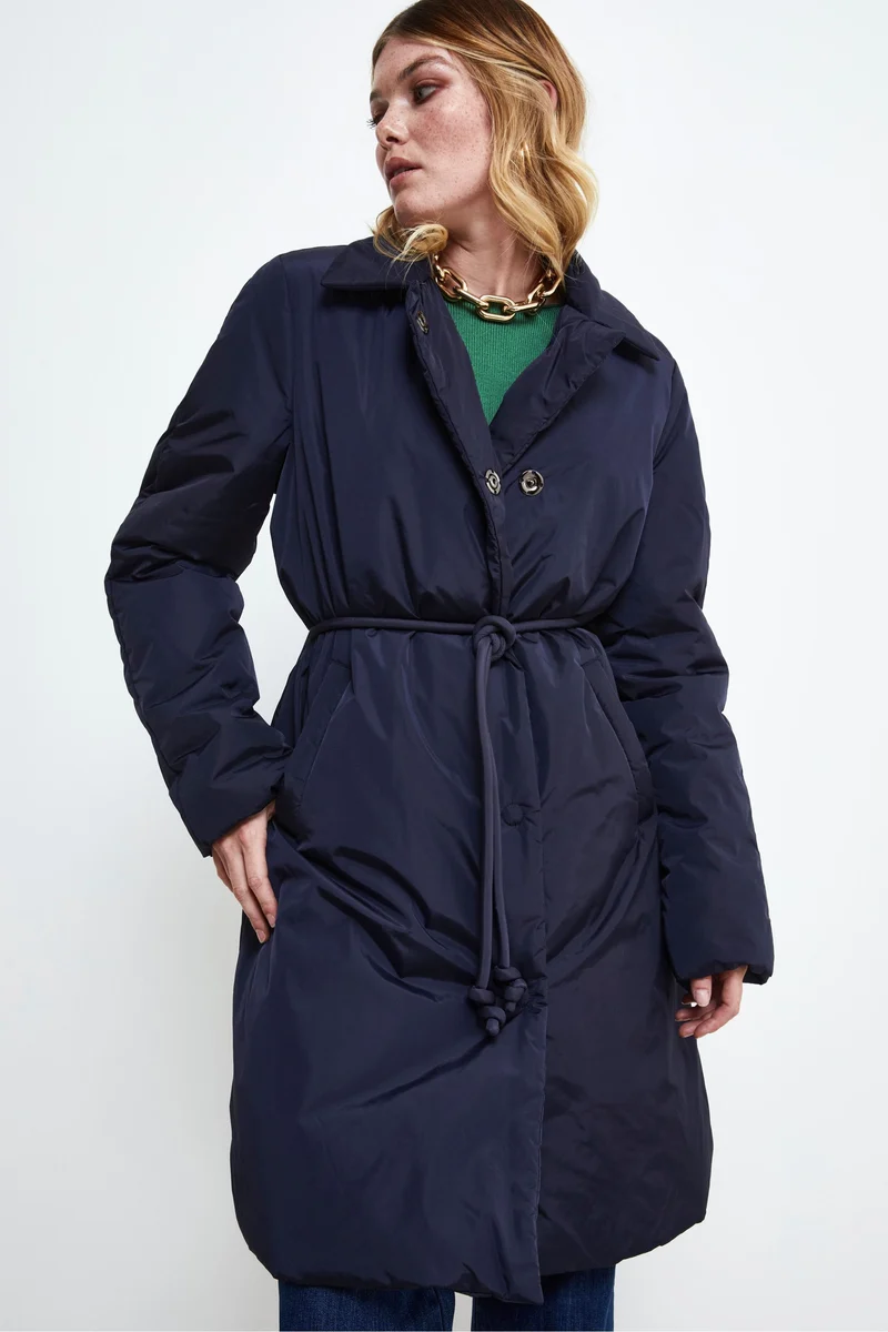 Piumino Midi con Cintura - NAVY
