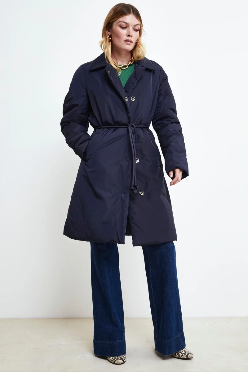 Piumino Midi con Cintura - NAVY