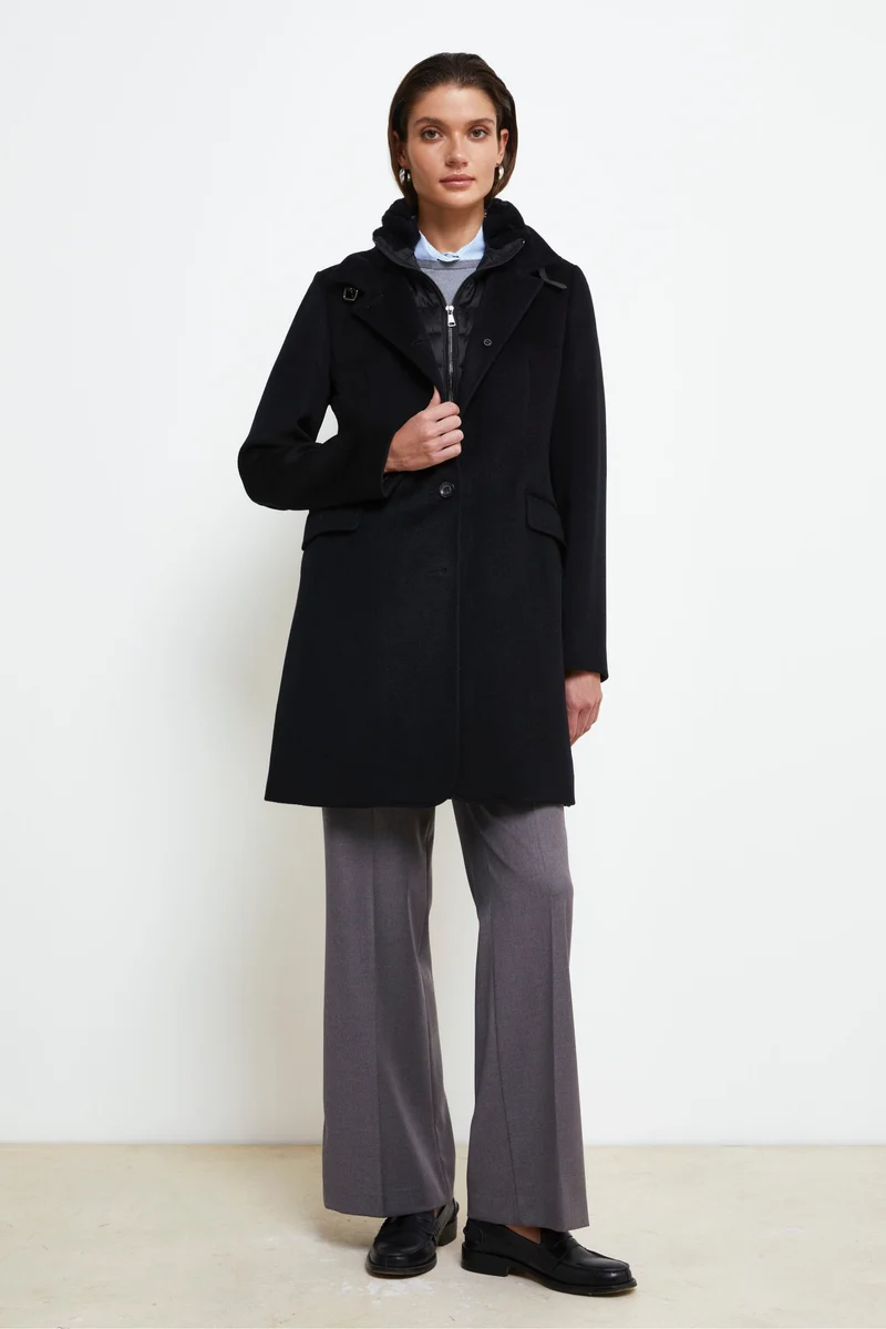 Cappotto midi in lana - NERO