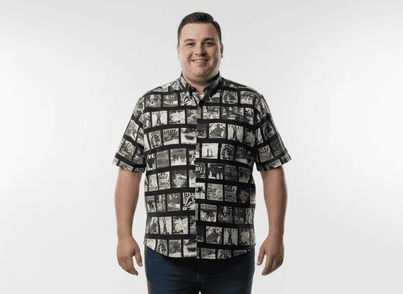Kamro Hemd Herren Übergröße 4XL-10XL Schwarz-Grau, langarm bedruckt