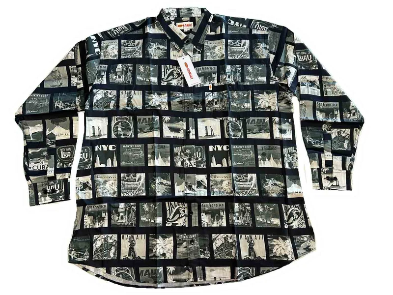 Kamro Hemd Herren Übergröße 4XL-10XL Schwarz-Grau, langarm bedruckt