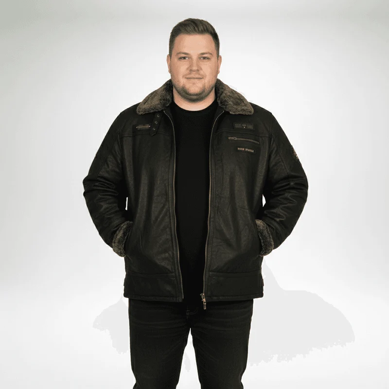 Allsize Leder-Jacke Herren Übergröße 3XL-5XL Schwarz