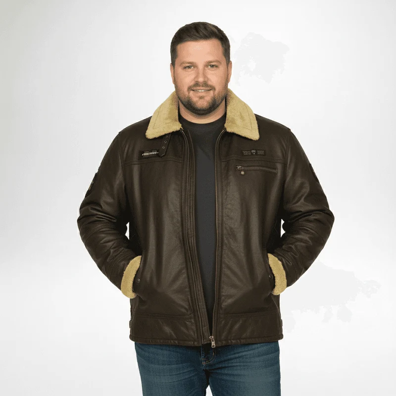 Allsize Leder-Jacke Herren Übergröße 3XL-5XL Braun