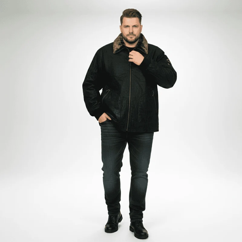 Allsize Leder-Jacke Herren Übergröße 3XL-5XL Schwarz
