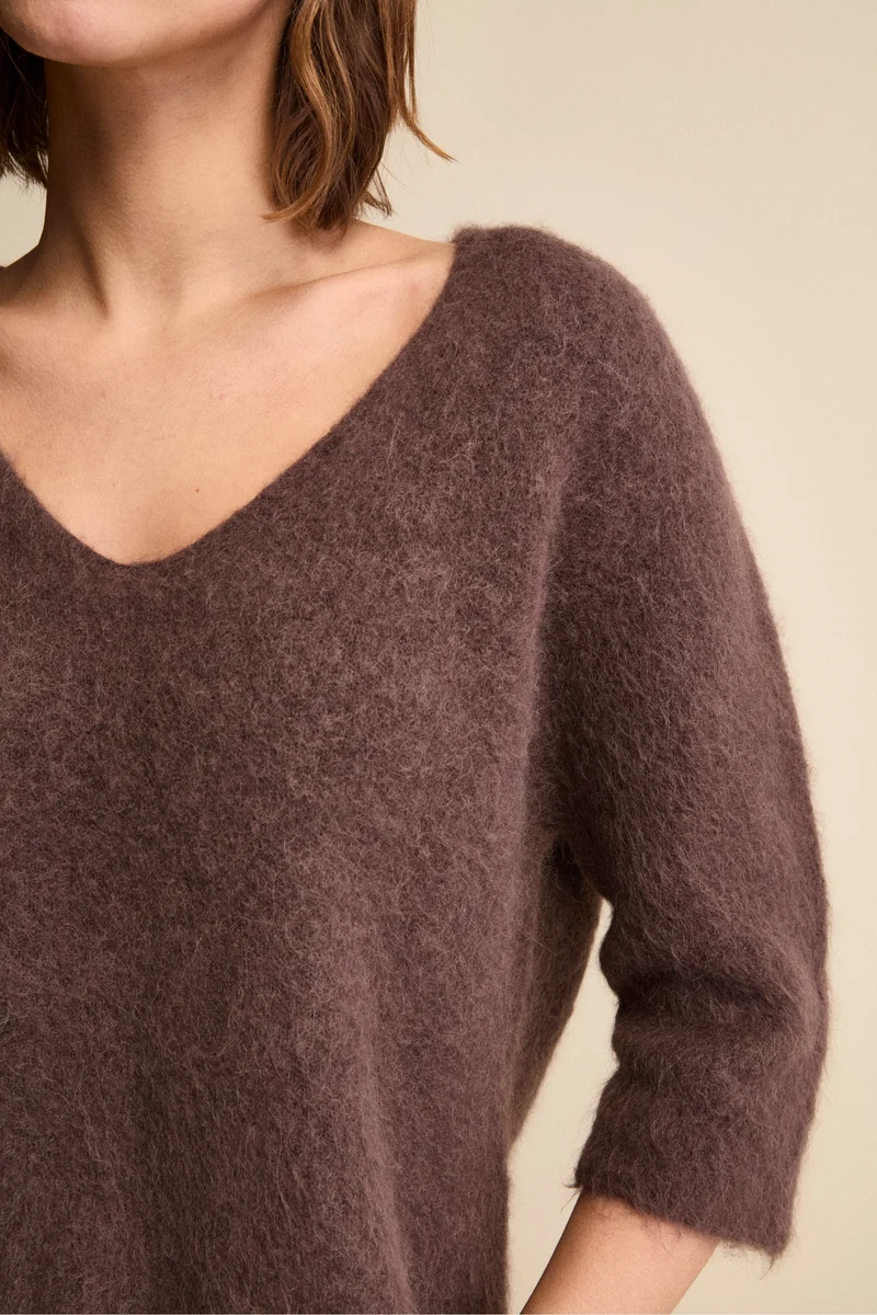 Maglia Boxy Scollo a V in Misto Alpaca - T.MORO