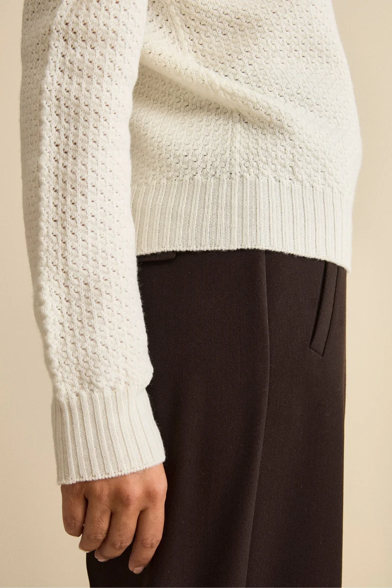Maglia Girocollo Traforata in Lana Merino - ECRU