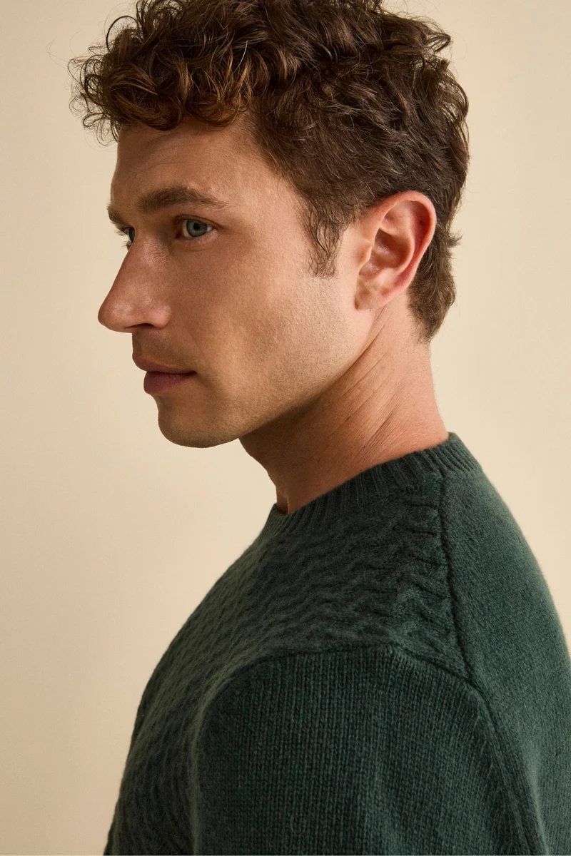 Maglia Girocollo in Lana a Trecce - VERDE