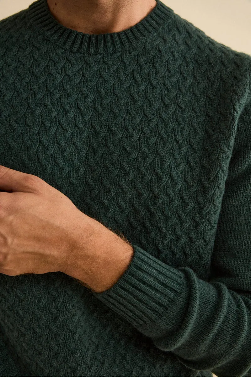 Maglia Girocollo in Lana a Trecce - VERDE