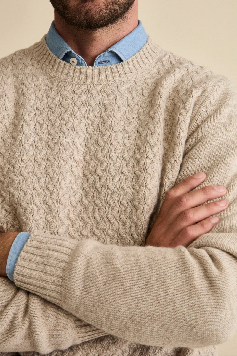 Maglia Girocollo in Lana a Trecce - NATURALE
