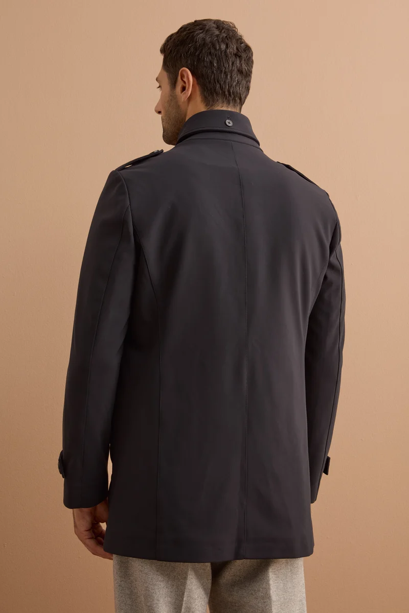 Impermeabile Stretch Monopetto con Zip - BLU