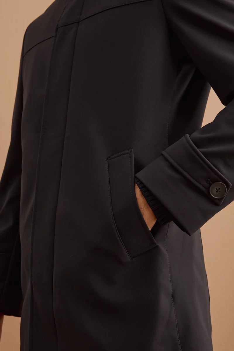 Impermeabile Stretch Monopetto con Zip - BLU