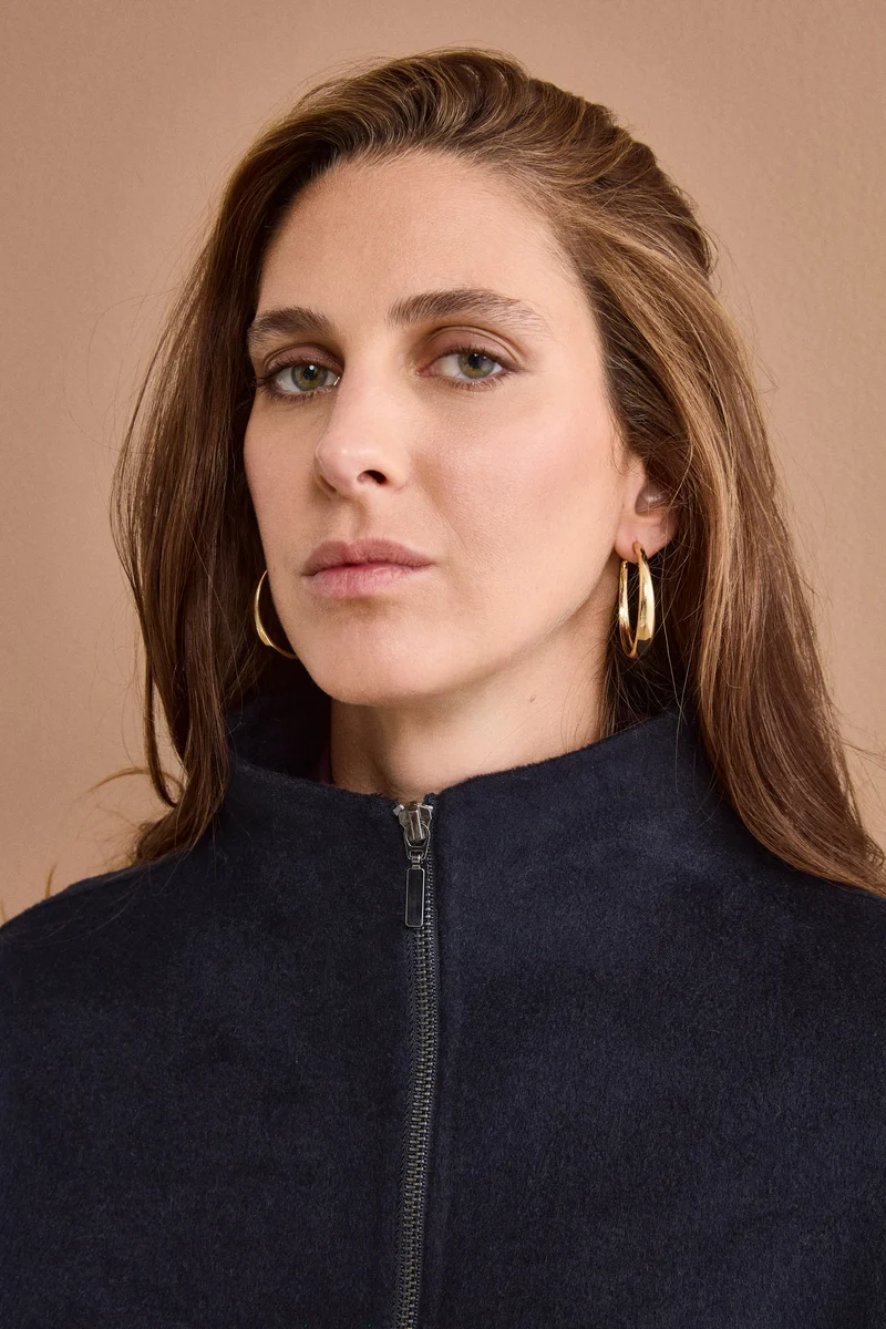Bomber Boxy con Zip Sfoderato in Misto Lana - BLU