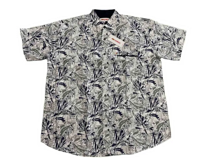 Kamro Hemd Herren Übergröße 4XL-10XL - kurzarm, bedruckt weiß