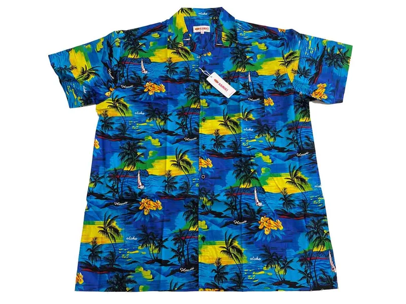 Kamro Hawaihemd Herren Übergröße 4XL-10XL - kurzarm, bedruckt blau