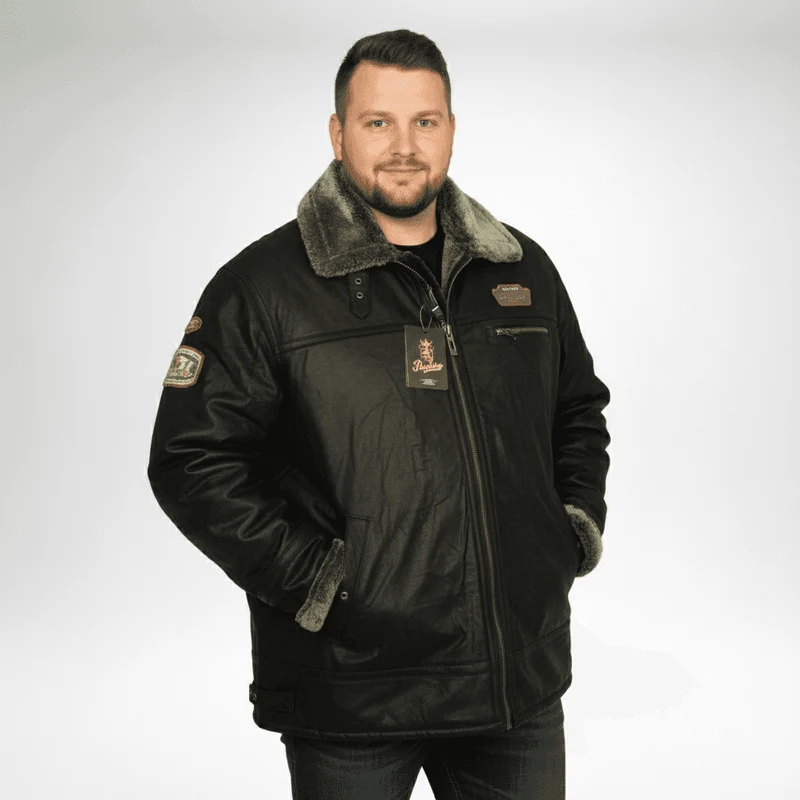Allsize Leder-Jacke Herren Übergröße 3XL-5XL Schwarz