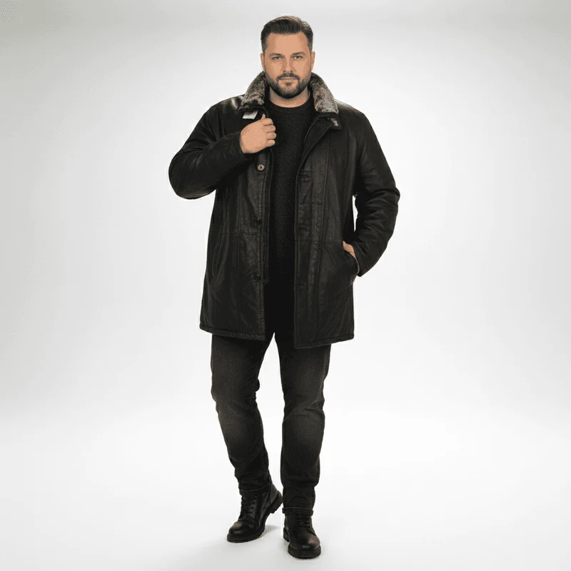Allsize Leder-Jacke Herren Übergröße 3XL-6XL Schwarz