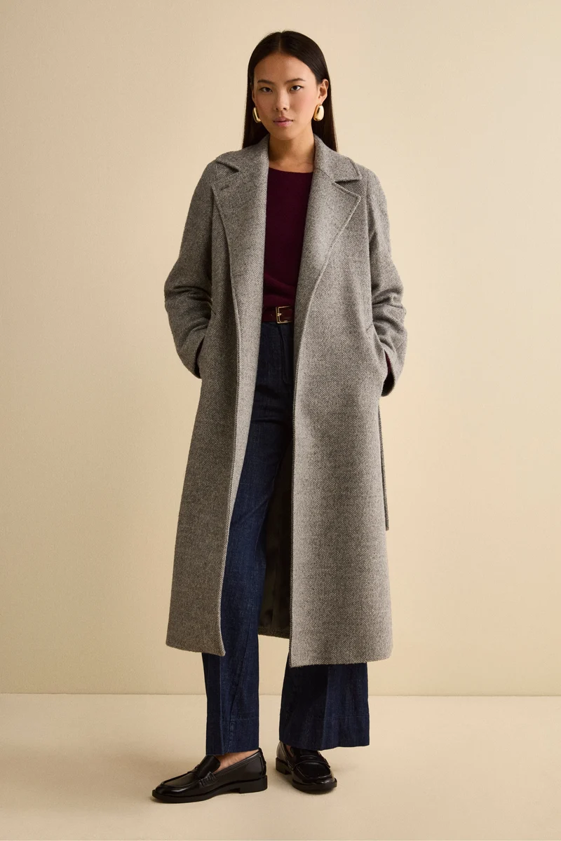 Cappotto Vestaglia con Cintura in Misto Lana - GRIGIO SPIGATO