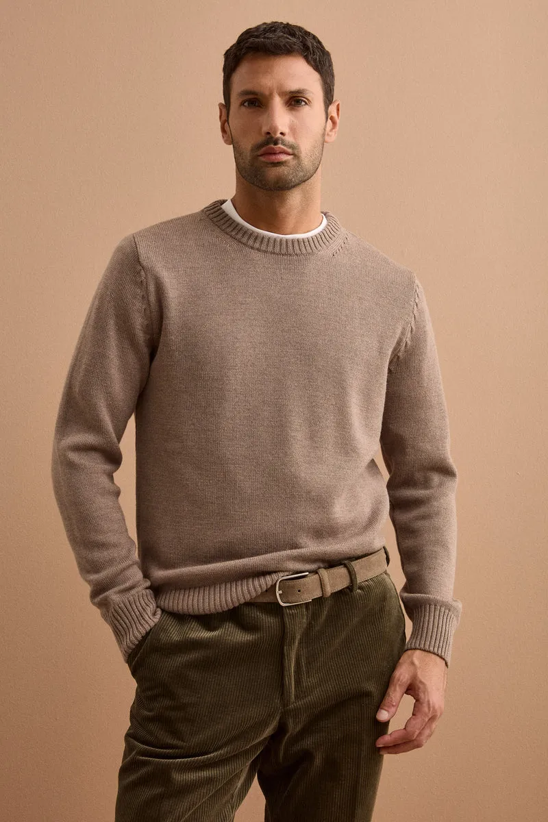 Pullover Girocollo in Pura Lana Merino - NOCCIOLA